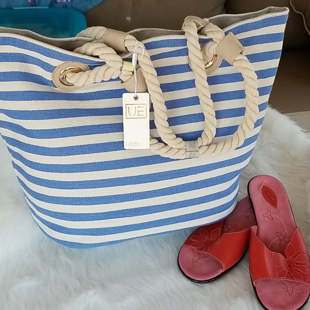 🇺🇲Urban Expressions Blue/White Flamingo Summer Tote, bag, carryall, beach - Picture 3 of 8